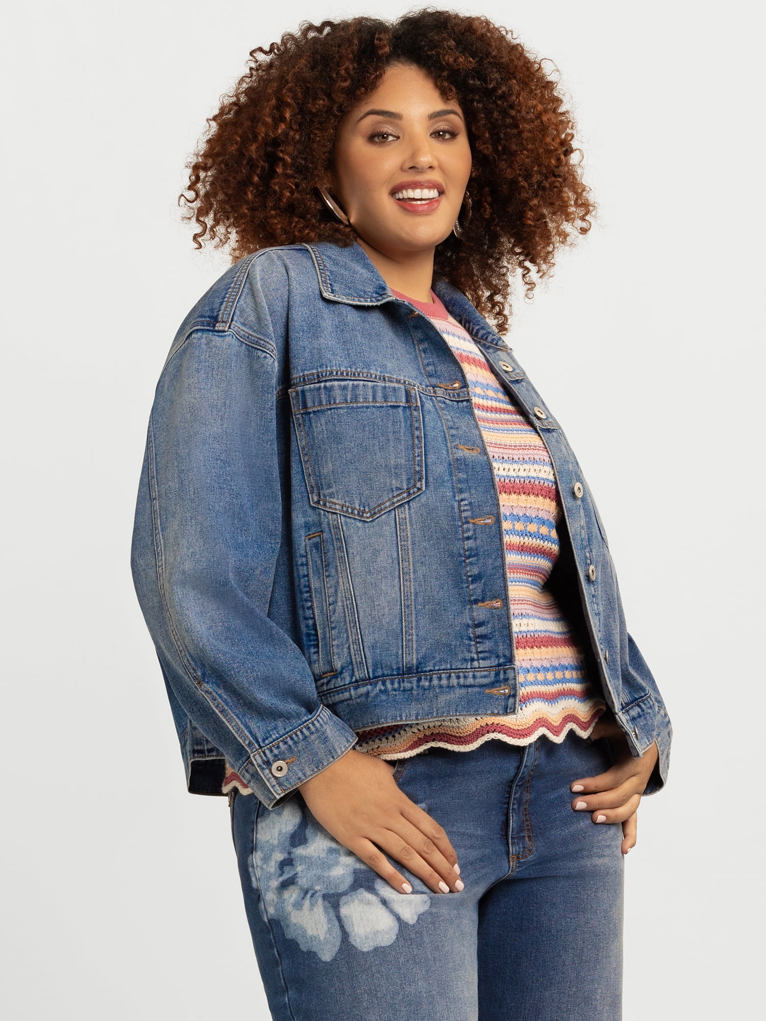 Jessica Simpson Women's Plus Swing Denim Jacket with Back Pleat
