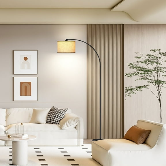 JURULU 75" Modern Arc Floor Lamp- Dimmable LED, Weighted Drum Shade Design for Living Room, Bedroom & Office