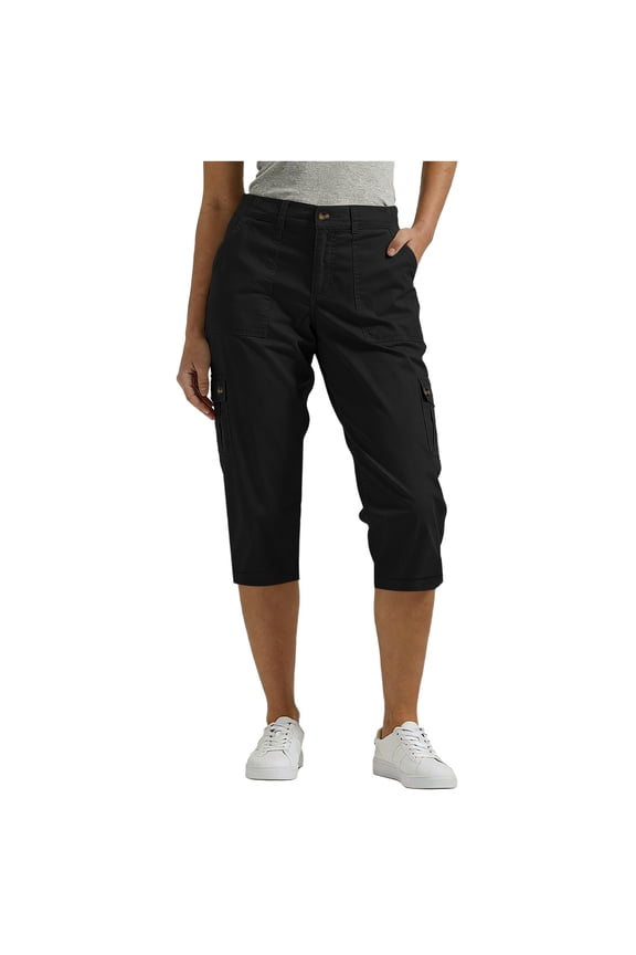 Capri Pants for Women Cargo Button Elastic Waist Straight Leg Loose Outdoor Active Cropped Pants