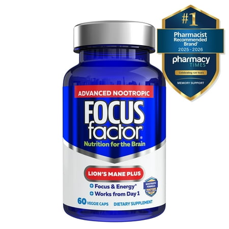 Focus Factor Lions Mane Plus Advanced Nootropic with L-Theanine Caffeine Focus and Energy (60 Count)