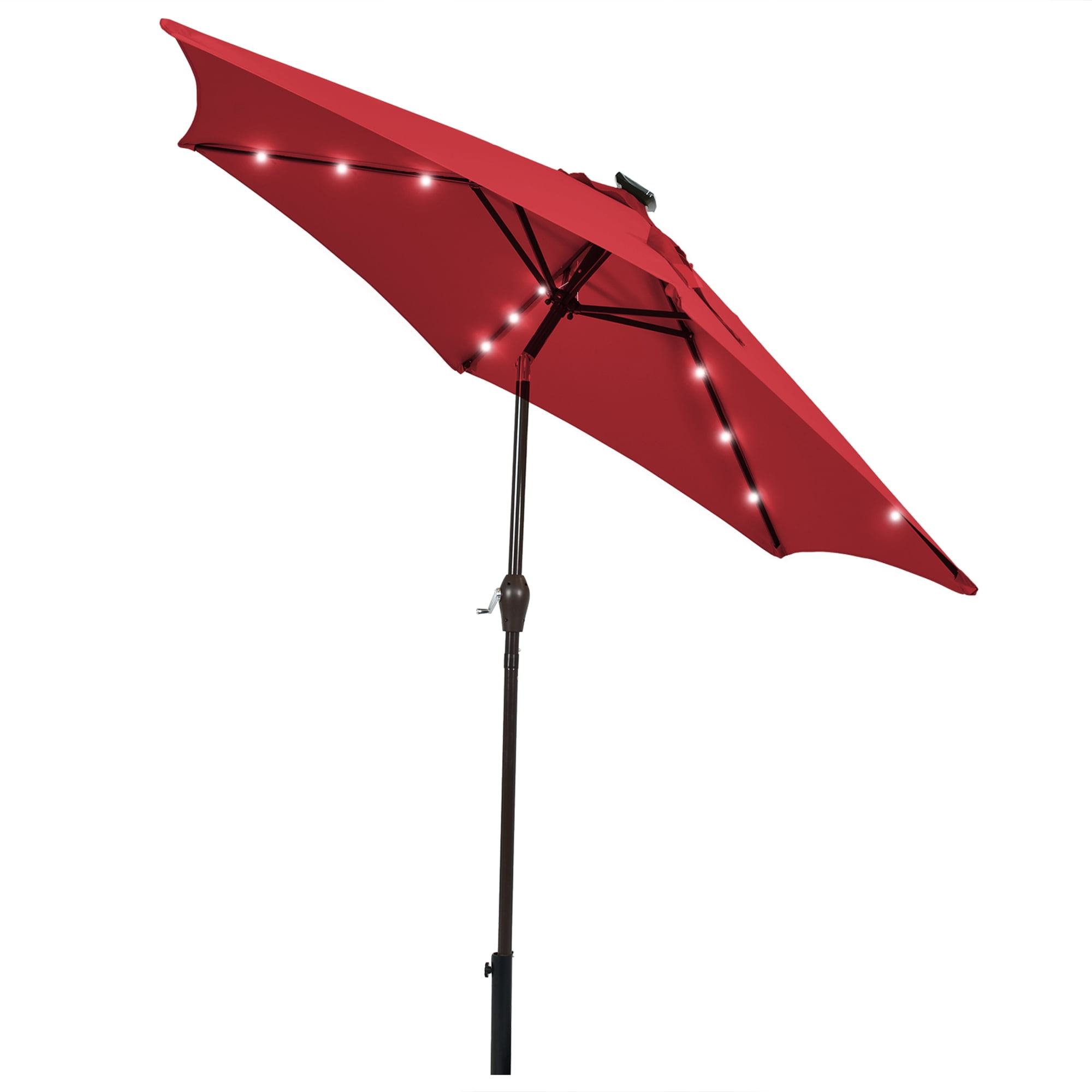 Gymax 9 ft Patio Table Market Umbrella Yard Outdoor w/ Solar LED Lights Burgundy
