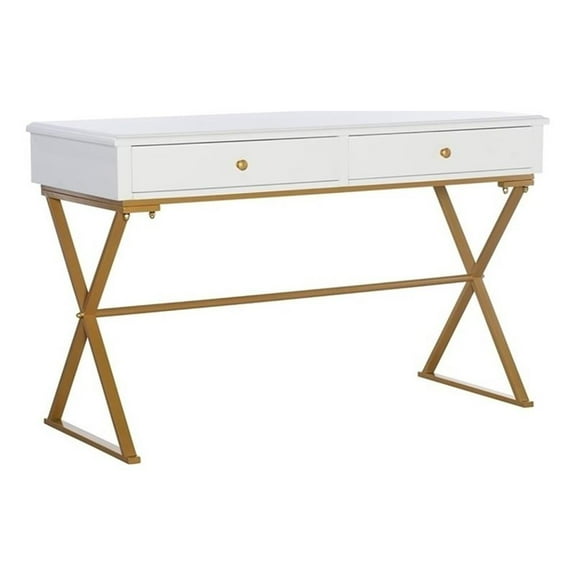 Riverbay Furniture Modern 2-Drawer Wood/Metal Desk in White/Gold