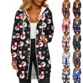 thumbnail image 4 of Women's Christmas Printed Long Sleeve Hooded Sweatshirt Jacket with Drawstring and Zipper Pockets, Fashionable Casual Wear for Fall and Winter,Light Blue,XL, 4 of 6