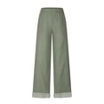 thumbnail image 4 of ATOYSOY Striped Cuff Hem Solid Color Linen Pants Women Fixed Waist Side Inseam Pocket Breathable Woven Trousers For Vacation Beach Everyday Home Casual Bottoms, 4 of 6