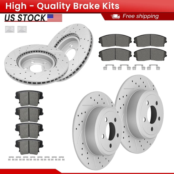 ACB ZONE Front Rear Brake Kits for Chrysler 300 Dodge Challenger Charger Magnum, Drilled Slotted Disc Brake Rotors and Ceramic Brake Pads