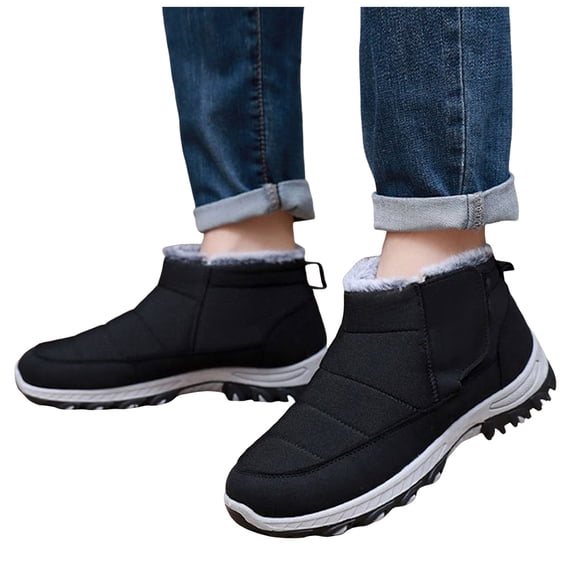 Rokment Winter Snow Boots for Men Seniors Lightweight Warm Thicken Plush Lined Non Slip Work Ankle Booties In Cold Weather Black Size 7.5