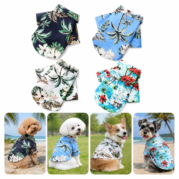 Hawaiian Floral Pet Shirt for Dogs and Cats,Lightweight Breathable Summer Beach Apparel,Tropical Island Style Puppy Clothing,Black