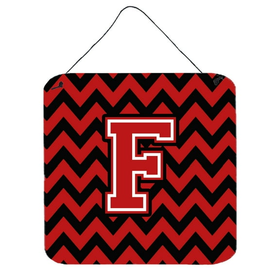Letter F Chevron Black and Red   Wall or Door Hanging Prints