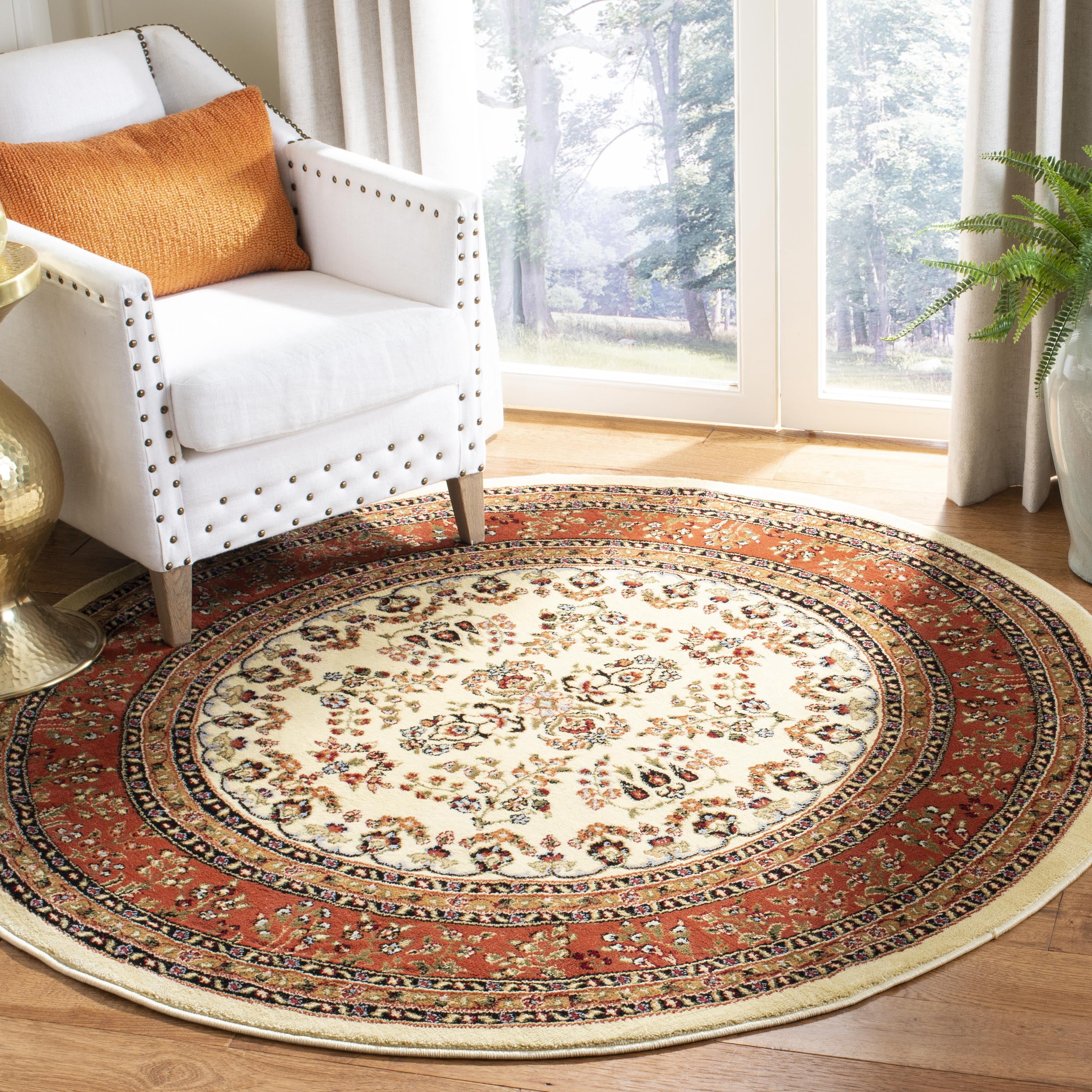 Safavieh Lyndhurst Isadora Floral Area Rug, Ivory/Rust, 6' x 6' Round