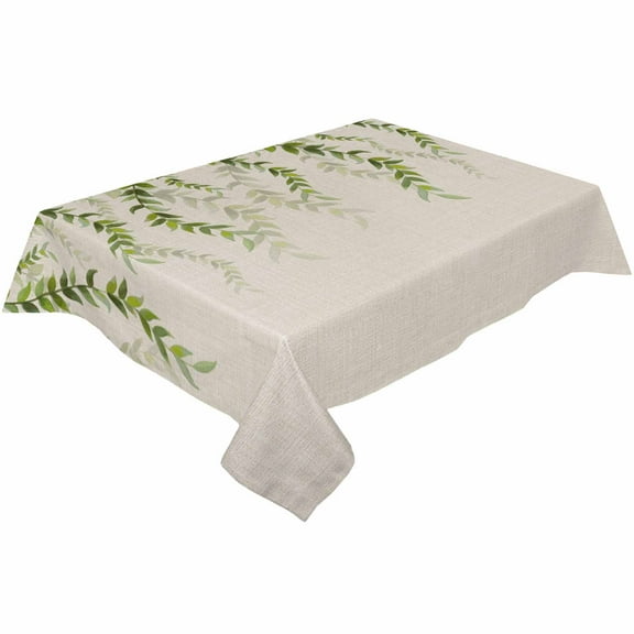 Green Vine Leaf Rectangle Tablecloths 54x79,Country Rustic Watercolor Plant Beige Table Cloth Table Cover Indoor/Outdoor Tabletop Decor for Wedding Holiday Party Dinner Baby Shower