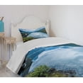 thumbnail image 4 of Ambesonne Nature Quilted Bedspread Set 2 Pcs, Wooden Cabins Norway, Twin Size, Blue Green, 4 of 6