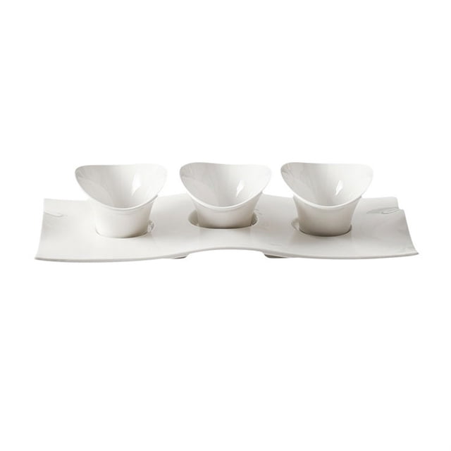 White Porcelain Condiment Dish Household Ceramic Salad Dressing Bowl Dish Creative Tableware Three Compartments Snack Plate
