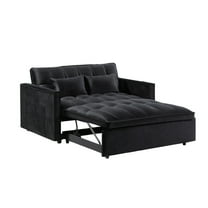 Kadyn Futon Sofa Bed, 54" Adjustable Backrest Convertible Futon Sofa for Living Room, Futon Sleeper Sofa with Side Pouch, Black