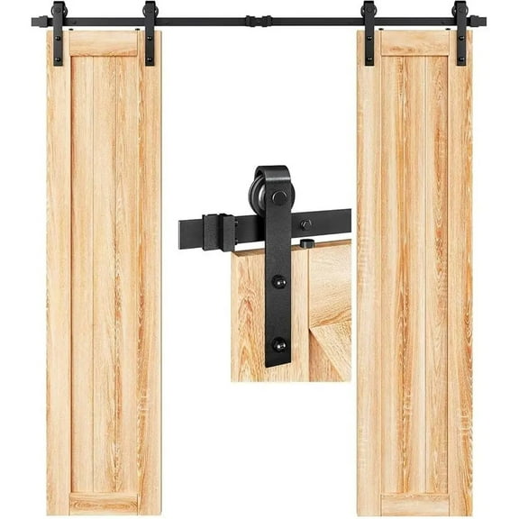 Heavy Duty Sliding Barn Door Hardware Track Kit Double Door J Pulley Smooth Quiet Easy Install 250lb Capacity Aisle Garage ,Easy to Install