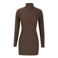 thumbnail image 4 of hotojiny Turtleneck Mini Sweater Dress for Women Long Sleeve Ribbed Knit Pullover Dresses Fall Slim Bodycon Dress without Belt, 4 of 7