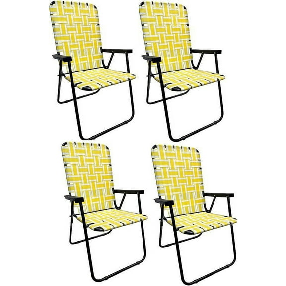 EasyGo Product Portable Patio Retro Style High Back Design Outdoor Webbed Chair for Backyard, Camping, Sporting Events Easy Folding, 4 Pack Yellow Stripes