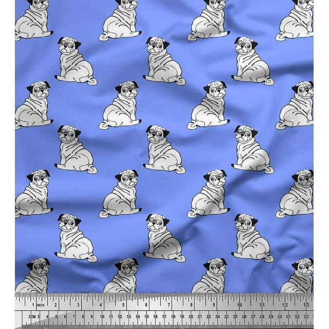 Soimoi Rayon Fabric Pug Dog Fabric Prints by Yard 56 Inch Wide