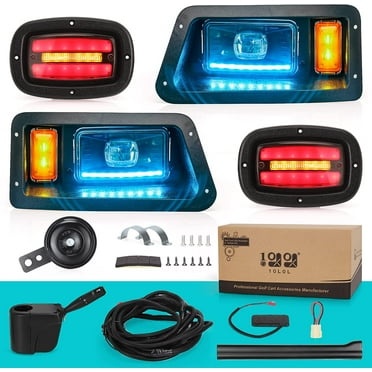 10L0L Golf Cart LED Light Kit for Yamaha G14 G16 G19 G22 W/Low High Beam Turn Signal Brake RGB Daytime Running Lights