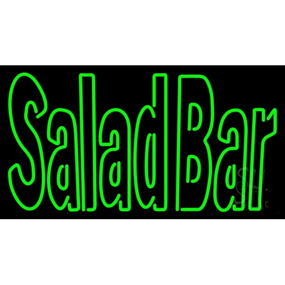 Horizontal Green Block Salad Bar LED Neon Sign 13 x 24 - inches, Clear Edge Cut Acrylic Backing, with Dimmer - Bright and Premium built indoor LED Neon Sign for restaurant window and interior decor.