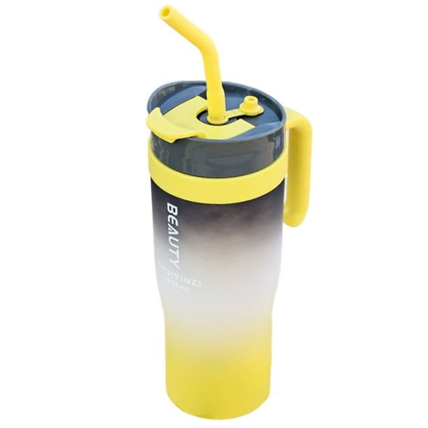 Vaso de agua degradado de 1200 ml con asa y pajita de regalo para niño y niña (amarillo)