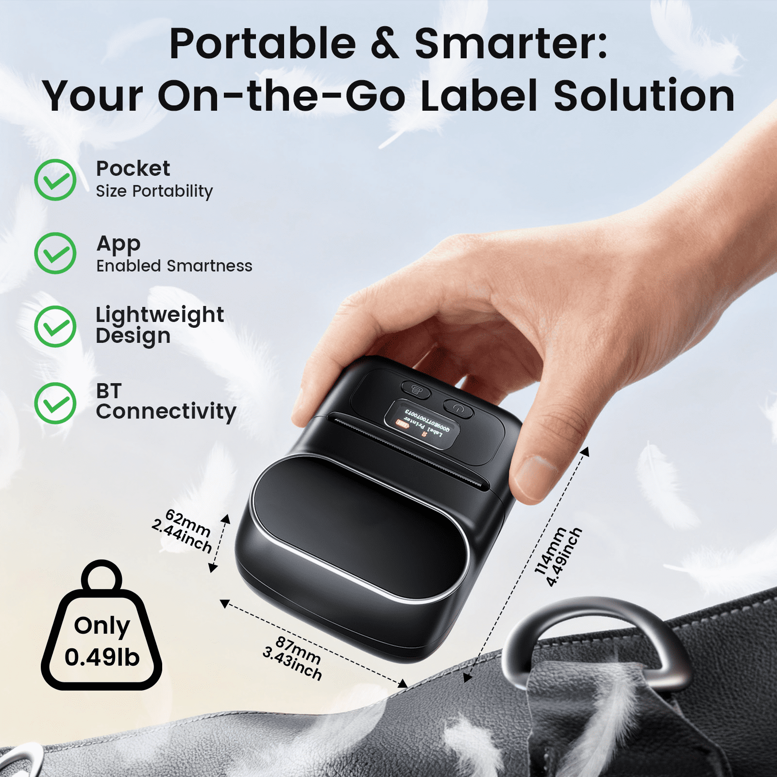 Phomemo M110 Label Maker Portable Label Printer, Sticker Printer For Small Business, Address, Office, Gift, Picture, Inkless Barcode Label Printer + 2 Rolls Thermal Paper（Black）