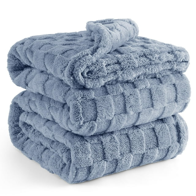 Manta Bedsure Ashley de forro polar azul para sofá tamaño king