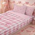 thumbnail image 3 of Erosebridal Soft Girl Watercolor Bow Zipper Twin Comforter Sets with Fitted Sheet and 2 Pillowcases,Pastel Checkered Base Zipper Bedding Set,Pink White,4-Piece,Pink Reversible, 3 of 6