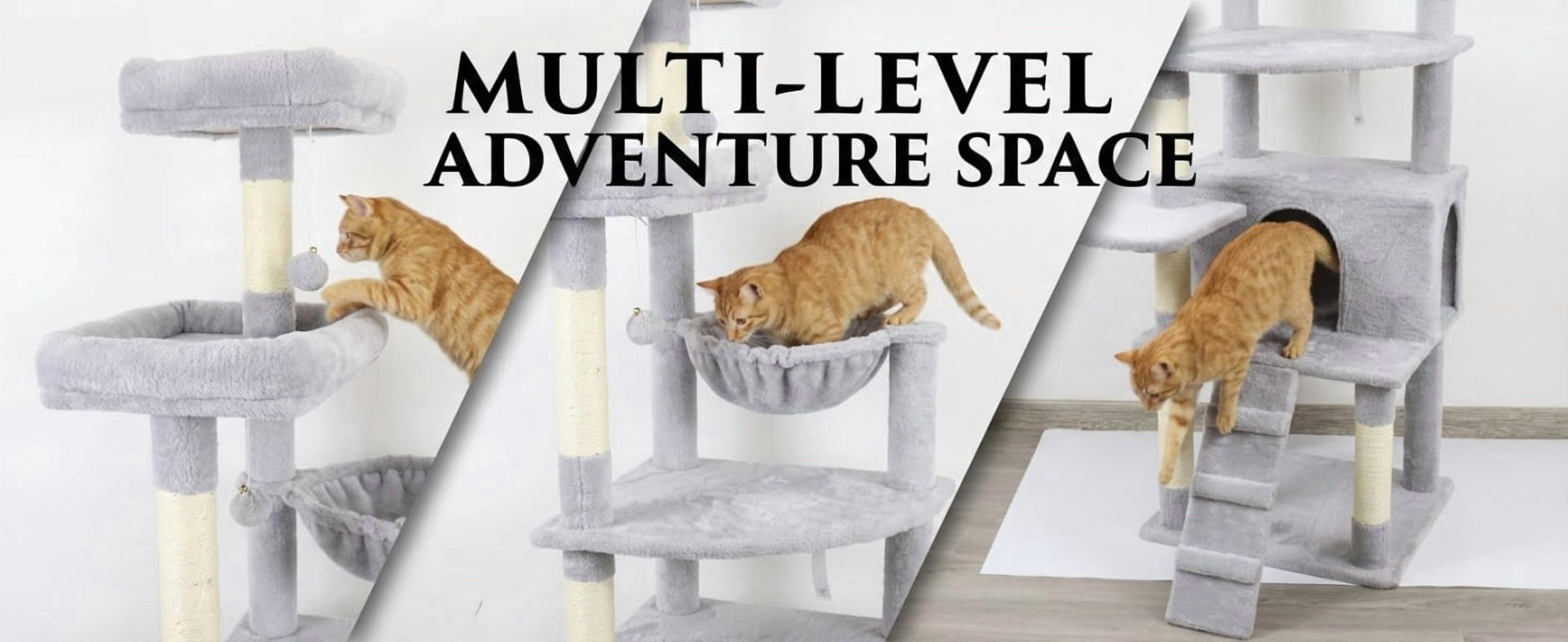 71in Tall Multi-Level Cat Tree with Hammocks, 2 Top platform, Cat Cave, Scratching Posts, Plush Cat Tower for Indoor Cats, Perfect for Multiple Cats