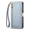 thumbnail image 3 of ESEBLE Leather For iPhone 16 Case With 3-Card Holder Zipper Bills Slot, Makeup Mirror，Soft PU Leather Detachable Lanyard Shoulder Strap And Wristlet Wallet Case,Blue,For iPhone 16, 3 of 9