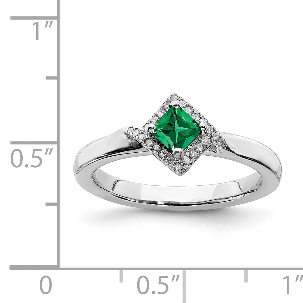 Created Emerald and Diamond Sterling Silver Polished Ring