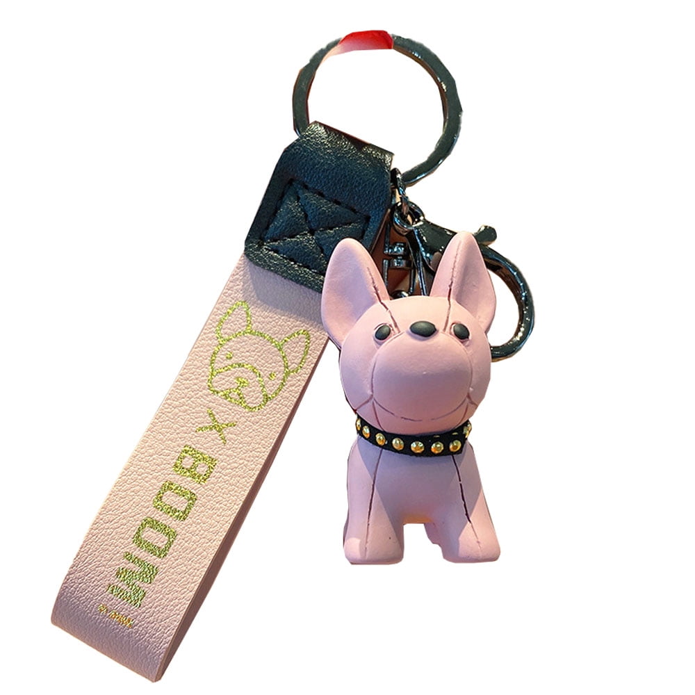 Punk French Bulldog Keychain PU Leather Cute Dog Keychains for