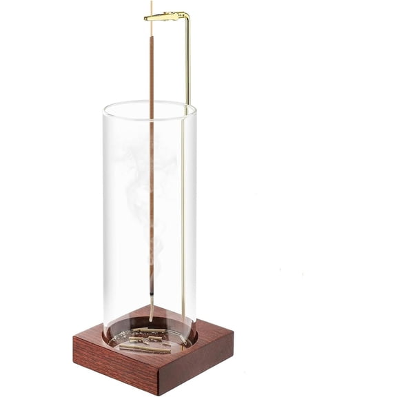 Incense Holder for Sticks, Anti-Ash Flying Incense Burner with Detachable Glass Ash Catcher, Perfect for Meditation Yoga Relaxation, Home Decor (Wood, Brown)