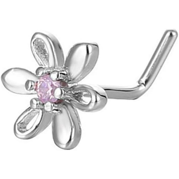 20G Tiny Flower Nose Rings Studs L Shaped Screw Stud Rings Surgical Steel Cubic Zirconia Nose Ring Labret Lip Nose Piercing Body Jewelry for Women Men
