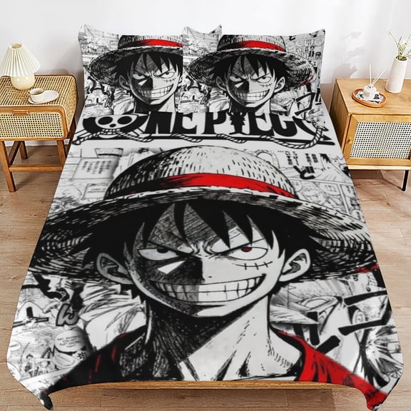 3 Piece Comfortable Bedding Set One Piece Luffy Duvet Cover Twin Bed with 2 Pillowcase 86"x70"