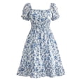 thumbnail image 6 of VBVC Women's Smocked Square Neck Floral Midi Dress , Ladies' Short Puff Sleeve A-Line Dress , Summer Ruffle Hem Swing Dress For Women, S-5XL, 6 of 6