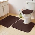 thumbnail image 2 of Solid Brown Bath Mat 3 Piece Bathroom Rug Set, Vintage Minimalism Abstract Denim Pattern Non Slip Bath Rug Contour Mat and Toilet Lid Cover, Absorbent Shower Mats Soft Bath Rugs and Mats Sets, 2 of 8