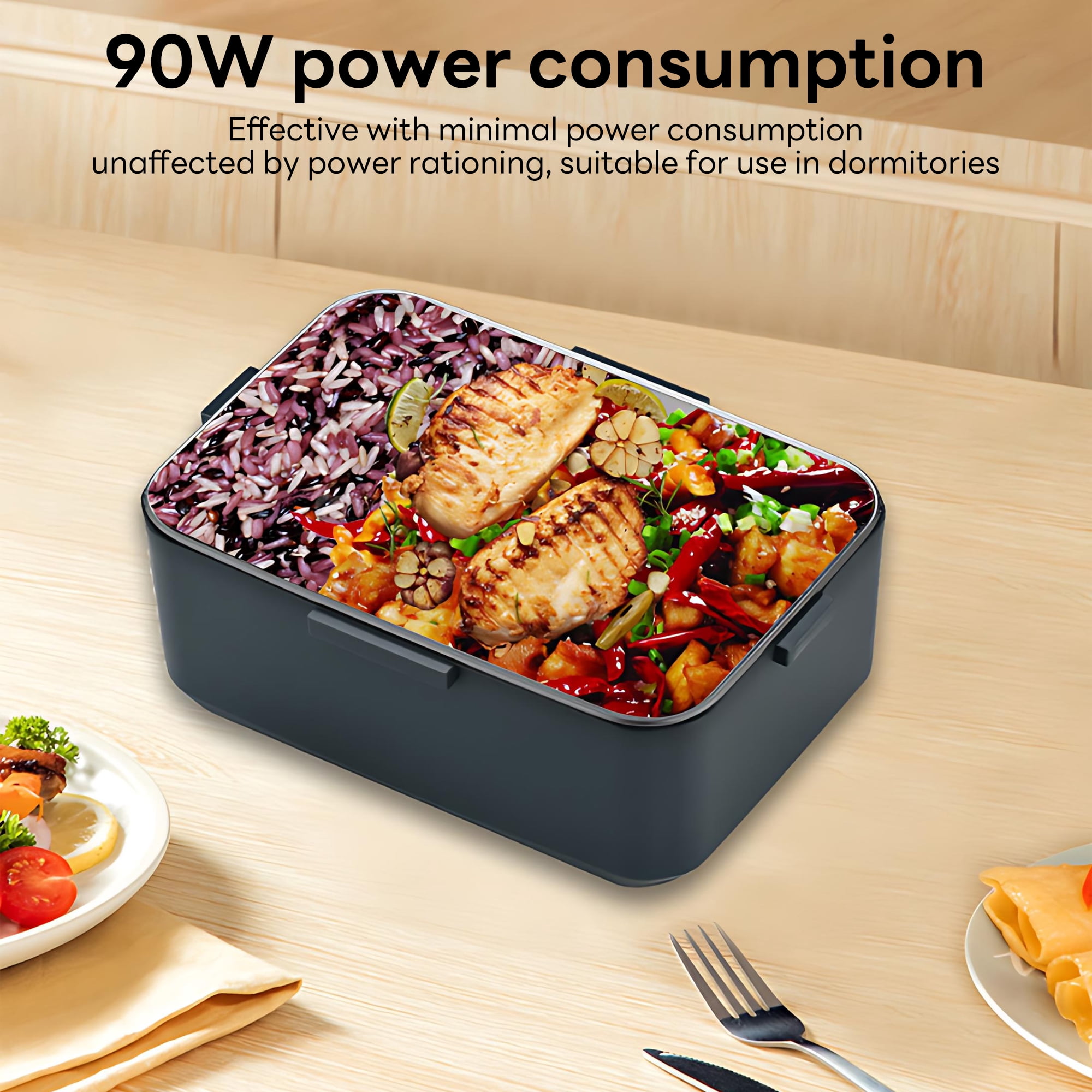 INSMART Electric Lunch Box Food Heater, 90w 2-Layer (2.5L + 1L)Portable Food Warmer, 12V/24V/110V Heated Lunch Boxes for Car/Truck/Office With Fork Spoon and Insulated Carry Bag