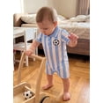 thumbnail image 6 of BemeyourBBs Newborn Baby Baby Football Outfit Infant Baby Boys Summer Fall Clothes Football Romper 0 3 6 12 18 Months Striped Soccer Print Short Sleeve Half Button-up Collared Jumpsuit Playsuit, 6 of 9