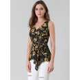 thumbnail image 2 of Top peplum envolvente con dobladillo asimétrico en la cintura con cuello en V sin mangas para mujerNegro Amarillo S, 2 of 6