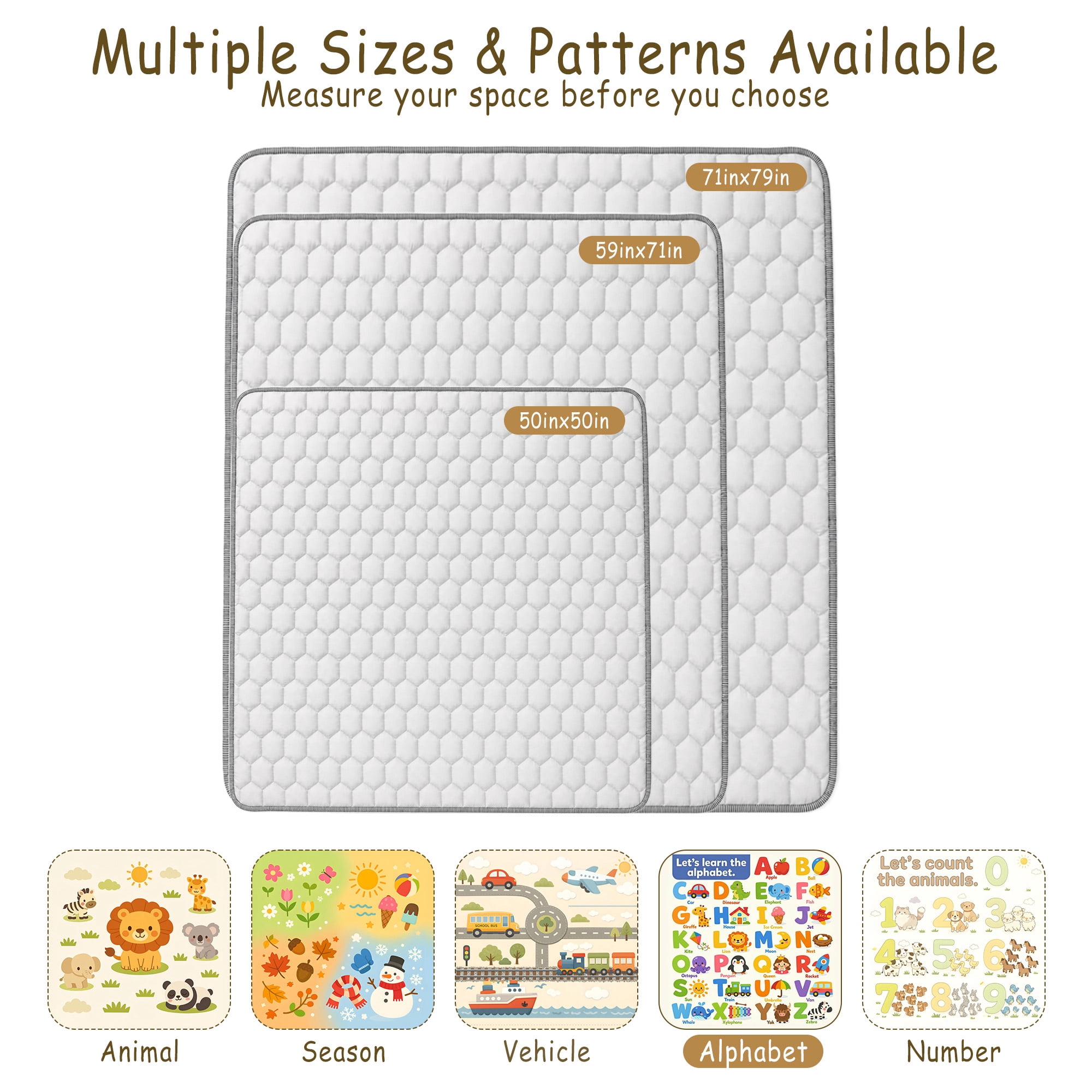 BEAUTYPEAK Baby Play Mat, 50"x50" Mat Perfect for Use Baby Playpen,Non-Slip Foldable Mat for Toddlers and Babies