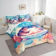 thumbnail image 3 of Manfei Funny Axolotl Child Bedding Comforter Set 7pcs, Blue Pink Cartoon Queen Bedding Sets, Kawaii Cute Seashell Sealife Reversible Queen Sheet Sets, Ultra Soft Home Decor, 3 of 7