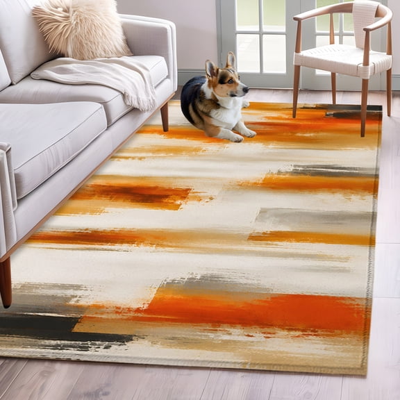 Orange Beige Gray Area Rug 4'x6', Bohemia Modern Simple Neutral Pattern Washable Non-Slip Rugs, Low Pile Large Carpet for Living Room Bedroom Dining Room Kitchen Office Indoor Mat