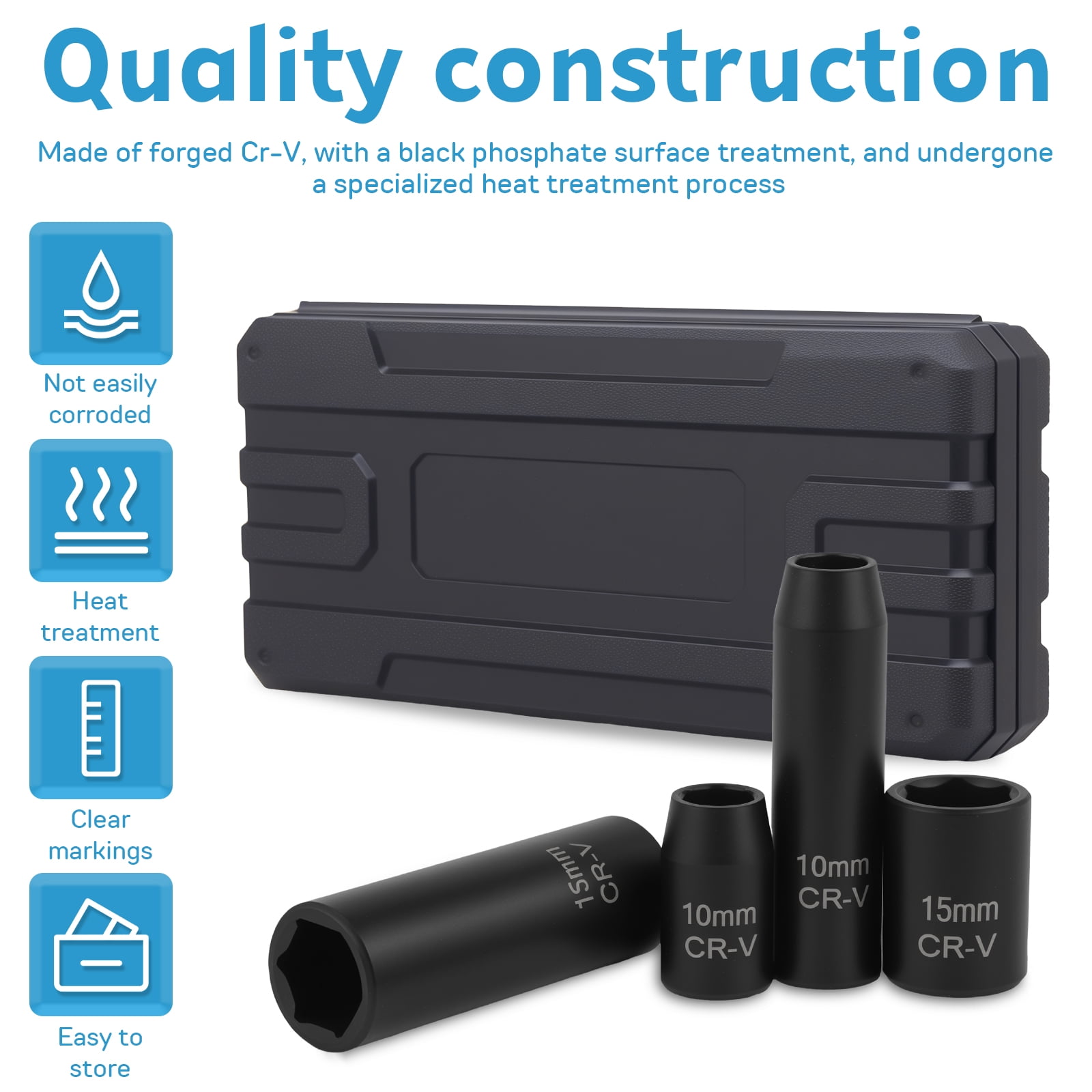 OKYMOTOR 27Pcs 3/8" Drive Impact Socket Set Black Phosphated Rust Resistant Finish Metric Socket Set for Auto and Motorcycle Repair