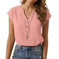 thumbnail image 2 of Hurxie Womens Tops Trendy V Neck Button Down Short Sleeve Tshirts Business Casual Basic Tee Loose Fit Pink,2XL, 2 of 6