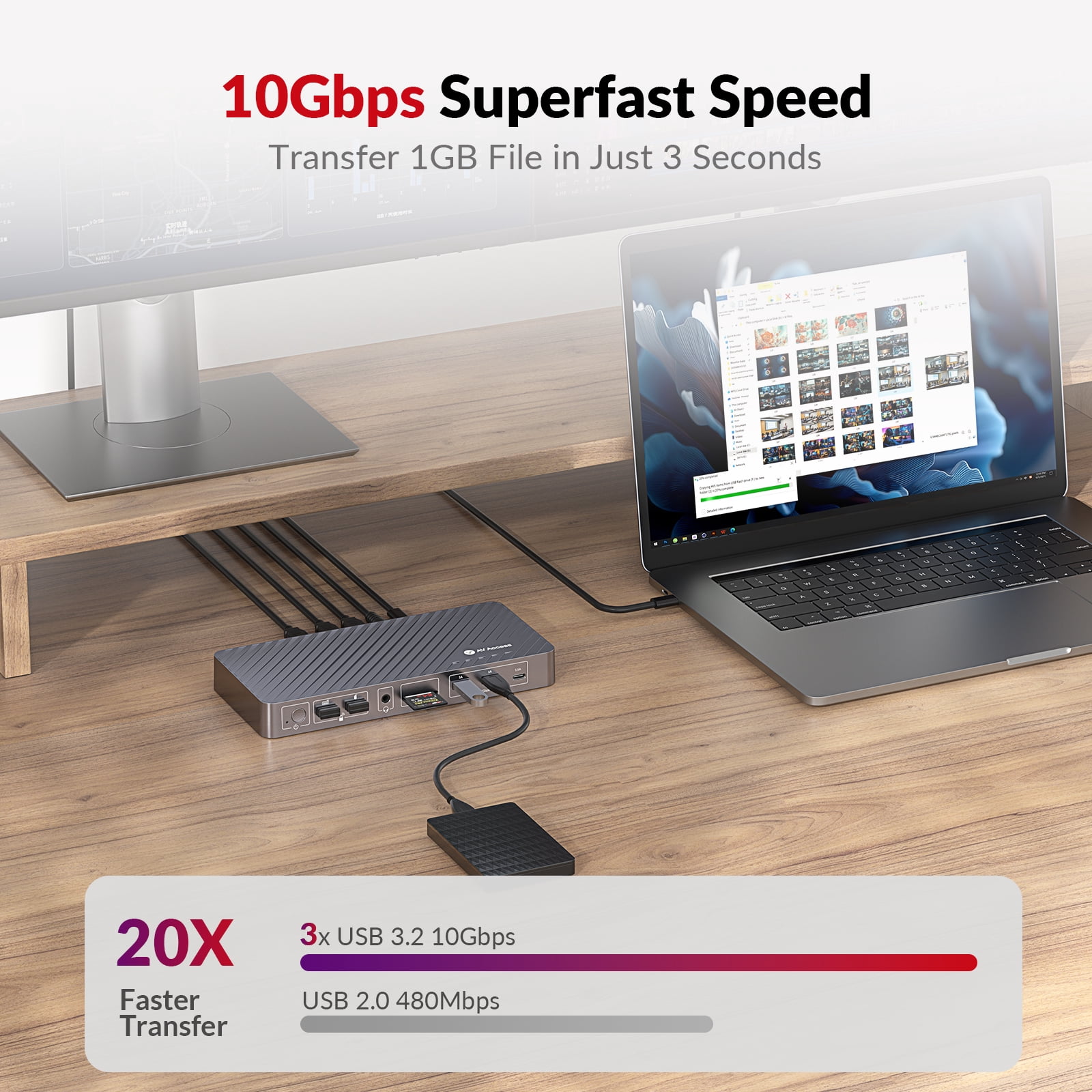 AV Access Docking Station 3 Monitors, 8K@30Hz Single Display, Triple 4K Display (2DP/1HDMI), USB-C Dock with 100W Laptop Charging, 10Gbps USB-C/A, Ethernet, Audio, SD, for MacBook/Chrome/Dell/HP