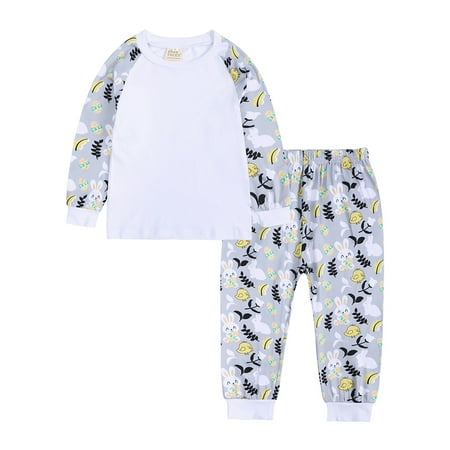 

Easter Girls Baby Kids Bunny-Egg Sleeve Sleepwear Pajamas Wear Boys Home Long Boys Outfits&Set Size 2-6