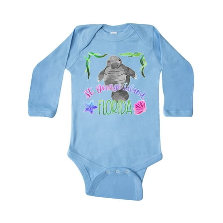 

Inktastic St. George Island Florida Cute Swimming Manatee Gift Baby Boy or Baby Girl Long Sleeve Bodysuit