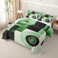 thumbnail image 3 of Castle Fairy Mid Century Curved Ring Bed Spread Queen 3pcs,Abstract Square Block Queen Coverlet Set,Mint Green Black,1 Quilt and 2 Pillowcases, 3 of 7