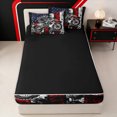thumbnail image 4 of Erosebridal Red Graffiti Motorbike Zipper Twin Comforter Sets with Fitted Sheet and 2 Pillowcases for Boys Men, Vintage Flag Star Print Zipper Bedding Set, Black Reversible, 4pcs, 4 of 7