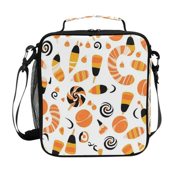 Insulated Square Lunch Bag 10.5" Leakproof Food Container Reusable Insulated Cooler Lunch Box for Work Picnic Halloween Cute Candy Pattern
